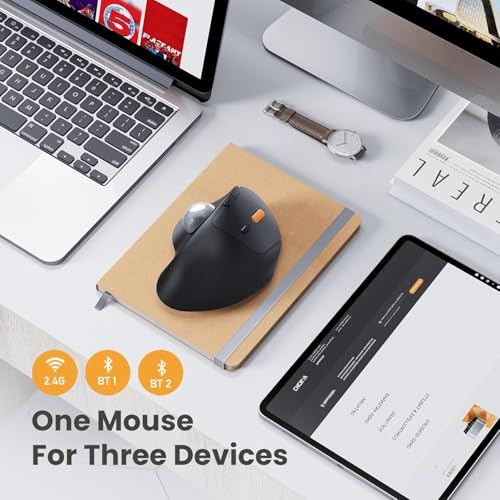 Image of ProtoArc Wireless Trackball Mouse, EM04 Ergonomic Bluetooth Rollerball Mouse Rechargeable Computer Laptop Mouse, 3 Device Connection, Compatible with PC, iPad, Mac, Windows-Ash Grey Ball