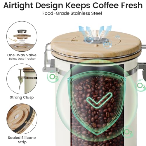 Image of Veken Coffee Canister with Window,Airtight Stainless Steel Container,32.5OZ