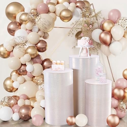 QueenDream Wedding Pedestal Stand Covers Champagne Blush 3Pcs Laser Cylinder Plinth Pedestal Cover for Party Event Decor by QueenDream - Image 5