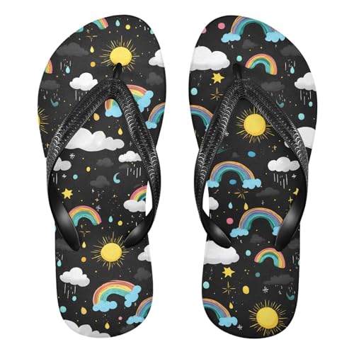 ALAZA Rainbow Rain Clouds Doodle Flip Flops for Women Fashion Beach Slippers Comfort Mens Flip Flops Non-Slip Rubber Shower Slippers Sandal for Hotel Travel Sport,XS
