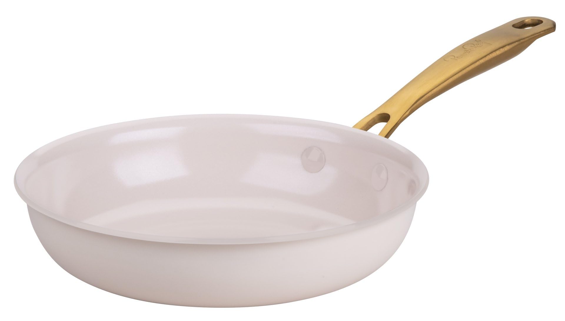 FACKELMANN x Pamela Reif Frying Pan Diameter 20 cm - Recycled Aluminium, PFAS-Free Ceramic Coating, Pastel Beige, Golden Yellow Stainless Steel Handle, Suitable for All Hob Types