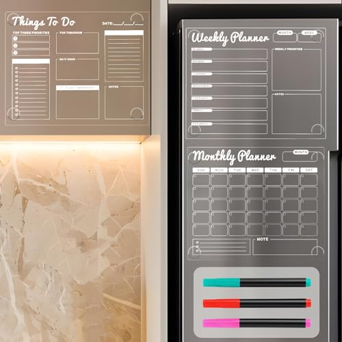 Clear Non-Magnetic Calendar for Fridge,Dry Erase Acrylic Calendar Set Reusable