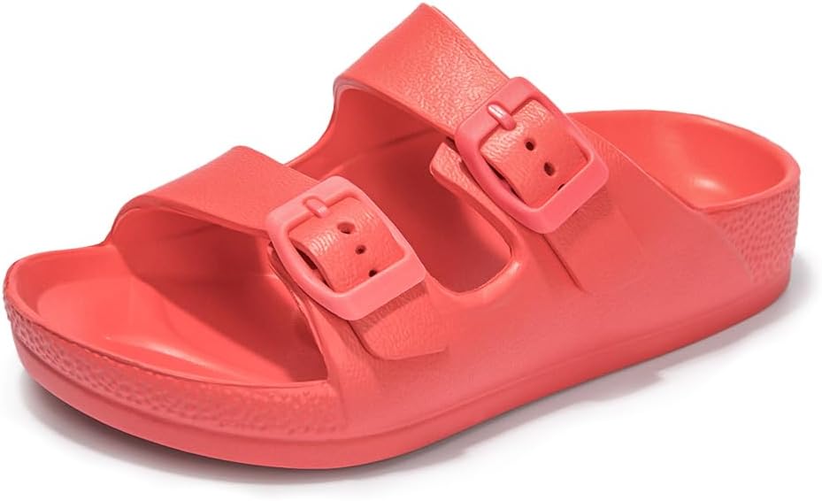 FUNKYMONKEY Unisex-Child Slides Double Buckle Adjustable EVA Flat Sandals for Boys Girls