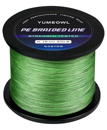 YUMEOWL Fishing Line, No Stretch-Super Strong-Abrasion Resistant-Braided Line, 4 Strand, Moss Green, 164YDS, 4LB, 0.05MM