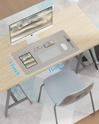Image of Leather Desk Pad Protector,Mouse Pad,Office Desk Mat, Non-SlipPU Leather Desk Blotter,Desk matt for Desktop,Waterproof Keyboard mat for Office /Home /Decor (Light Grye,31.5 inch x 15.7 inch)