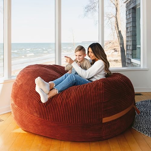 Image of Big Joe Fuf 7Ft Foam Bean Bag Chair for Kids and Family, Ideal for Living Space and Basement, Deep Terracotta Corded Plush, 7 Feet Giant