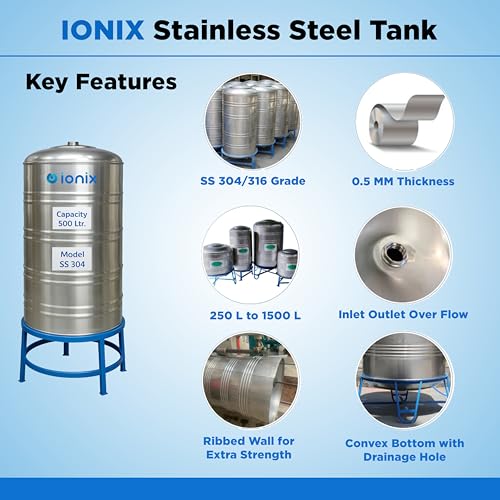 Image of IONIX Stainless Steel Water Tank 500L - 100% Food Grade SS 304 - Long Life, Zero Maintenance - Rust-Proof, Durable Storage for Drinking Water, Free installation in Delhi /NCR