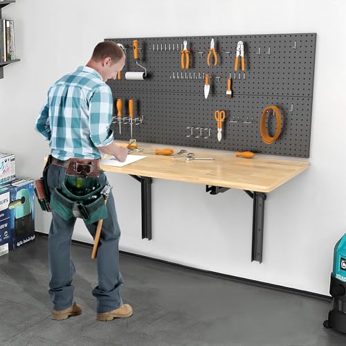 Ultrawall Wall Mounted Folding Workbench, Heavy Duty Foldable Work Table, Collapsible Desk for Workshop, Garage, Office, Home, Holds Up to 550 lb, 47.2"