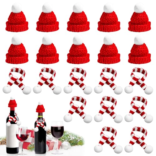 Kleine Weihnachtsmützen 30 xiaoxiaozhijia 20 Stück Mini Weihnachtsmützen und Schal-Set,Mini...