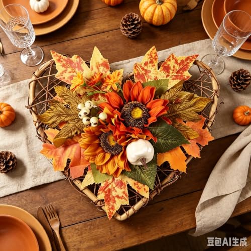 Wreaths for Front Door, 11 Inches Autumn Theme Rattan Weaving Love Framework Simulated Flower Material Fall Decorations,Convenient Suspension Rich Usage Scenarios Fall Decorations for Home Outdoor - image 5