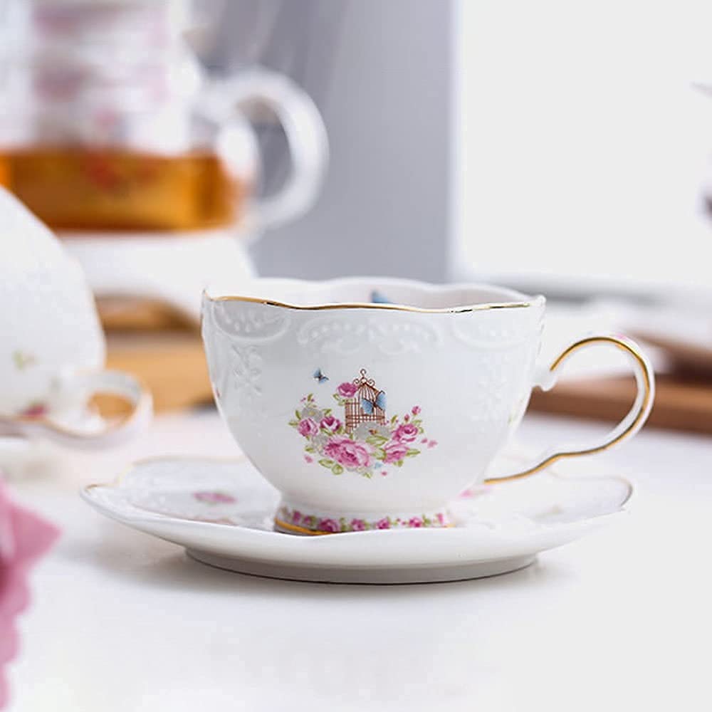 Filiżanka Kawy Wzmocniona Ceramiczna Popołudniowa Herbata Kwiatowa Zestaw Filiżanek I Spodków Filiżanka Latte Wiszący Kubek Do Kawy Nadaje Się Do Domowego Prezentu Biuro