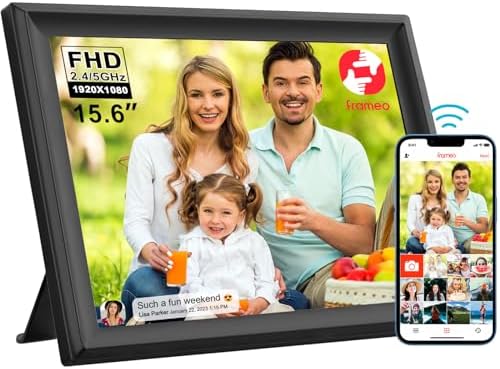 64GB FRAMEO WiFi Digital Picture Frame 15.6 inch WiFi Digital Photo Frame with 1920×1080 FHD IPS Touch Screen, Motion Sensor,Wall-Mounted,Digital Photo Frame Share Photos and Videos via Frameo App