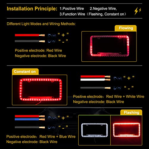 Follicomfy FO-QCCPK008-RED 12 V 54 Led Color Light License Plate Frame Acrylic Plastic License Plate Cover-Red thumb #4