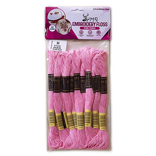 Image of Pack of 12 Premium Embroidery Thread | 100% Egyptian Cotton Premium Skeins | Cross Stitch Embroidery Floss | Oeko TEX Certified Stranded Cotton | Ideal for Arts & Crafts (Pink Geranium 50)