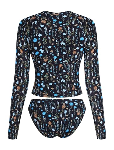 Image of ZAFUL Womens Rash Guard Swimsuits Long Sleeve Sun Protection Bathing Suit Tropical Swim Shirts with Briefs