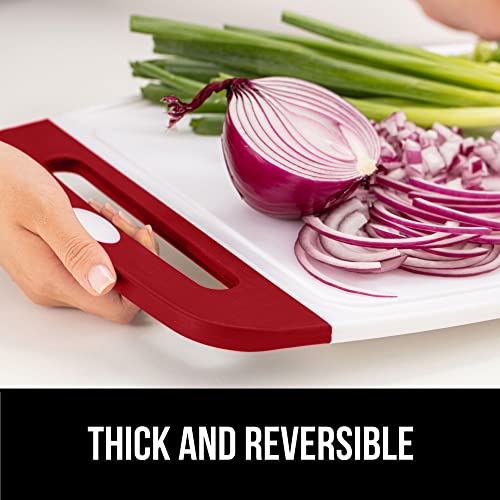 Gorilla Grip Durable Kitchen Cutting Board Set Of 3, Bpa Free, Large Dishwasher Safe Reversible Plastic Boards, Nonslip Handle And Border, Deep Grooves, Chopping Food, Baking Cooking Meat, Red #TOP5