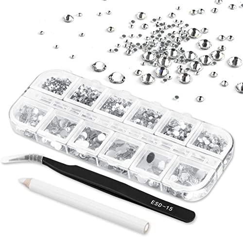 MOKIU Lot de 4300 strass autocollants plats ou autocollants pour ongles - 6 tailles différentes - Avec pince à épiler pour décorer les ongles Cover