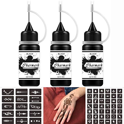 Charmark Fake Freckles Temporary Tattoo Kit,Temporary Painting Kit 84 Pcs Stickers Stencils Full Painting Kit 3 Bottles (Black*3) #TOP3