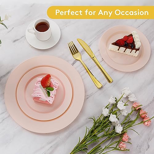 Image of Goodluck 200PCS Disposable Pink Plastic Plates, Heavy Duty Disposable