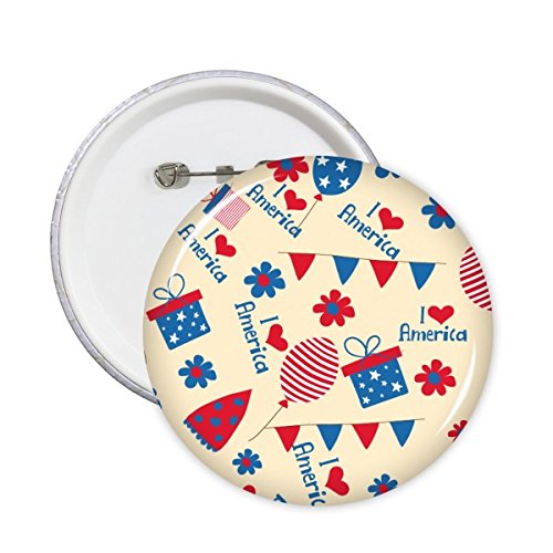 Badge bouton rond grand format USA et fleurs, 5 pin's XXL robustes avec attache épingle métallique