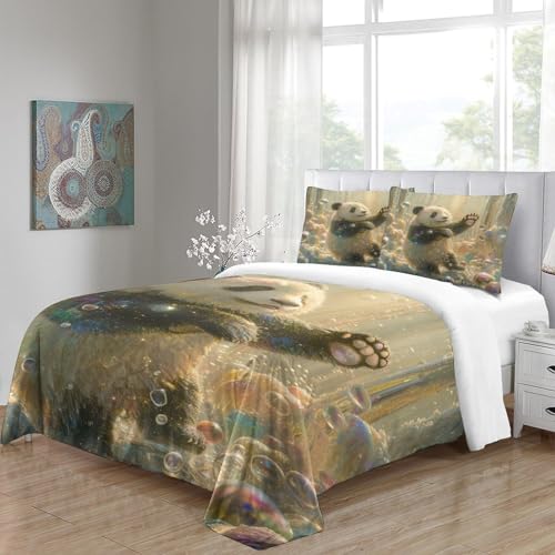 Parure de lit panda housse de couette 140x200 microfibre respirante 3 pièces single