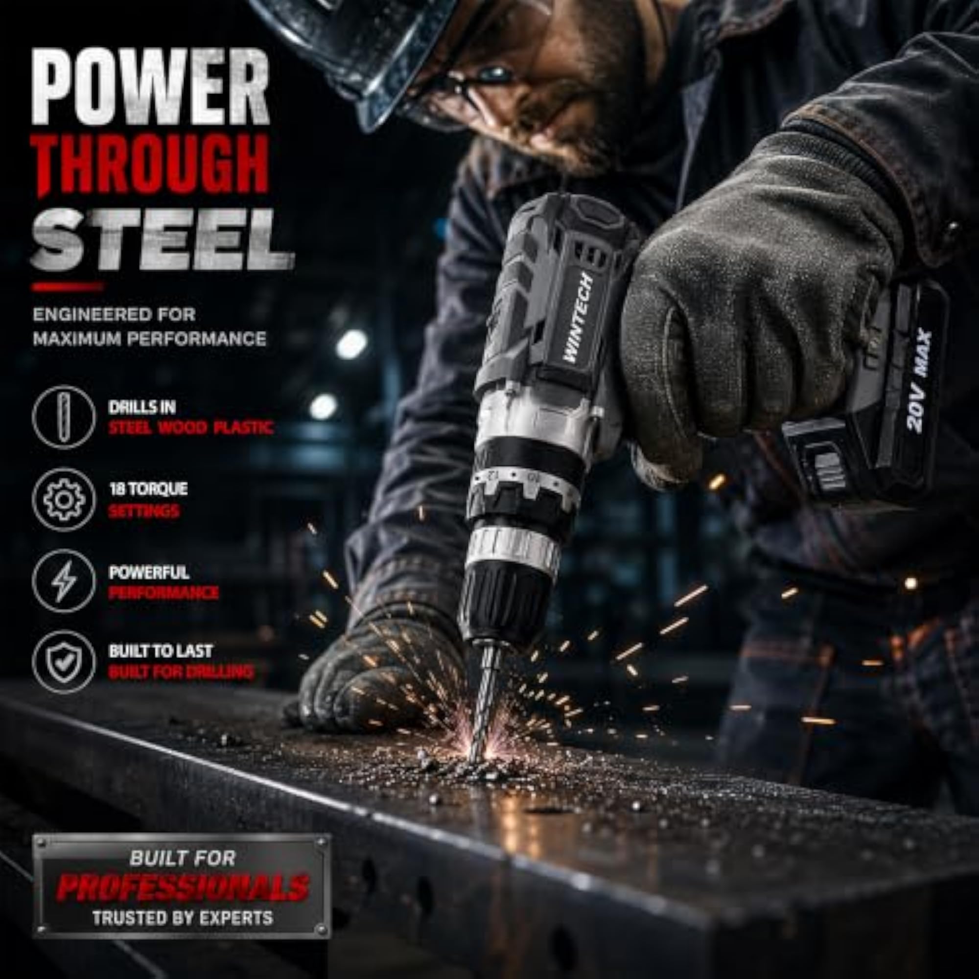 Cordless Impact Drill with 3 Mode Function & LED Light