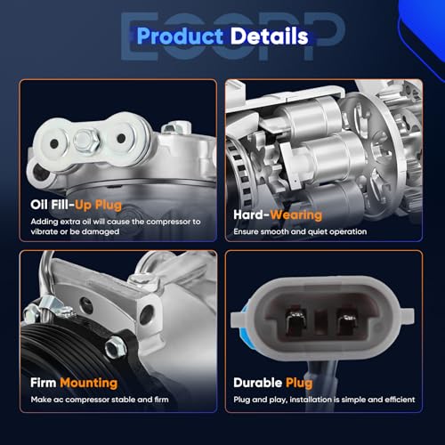 Image of ECCPP AC Compressor for Chevrolet C1500 C2500 C3500 K1500 K2500 K3500 Suburban 1500 Tahoe 5.7L 1996-1999 AC Compressor with Clutch