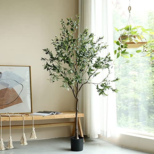 Dallisten Artificial Olive Tree 6.3Ft (75.6'') Fake Realistic Silk Leaves Tall Faux House Plants, Decorative For Modern Living Room Office Housewarming Indoor Decor & Outdoor Garden (6.3Ft) #TOP4
