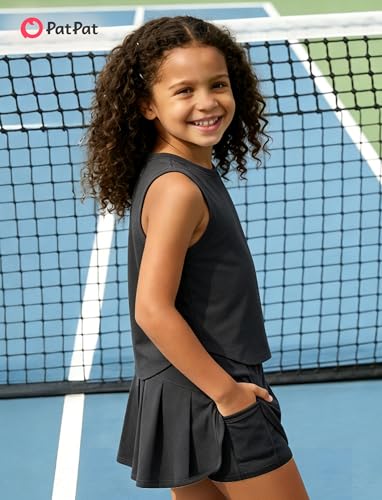 Image of PATPAT Girls Tennis Skirt Sets Moisture Wicking Tank Tops and Pleated Skirts 2 Piece Outfits Activewear Sets 5-12 Years