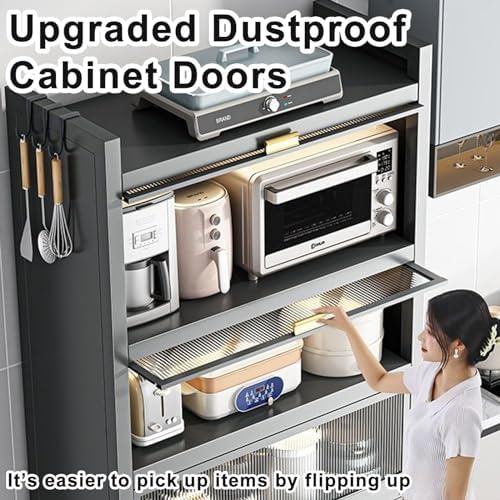 5-Tier Kitchen Storage Rack - Multi-Functional Bread & Coffee Station with Flip Doors, Microwave Holder & Storage Cabinet for Home, Office, Pantry, Garage - 39in Grey Organizer