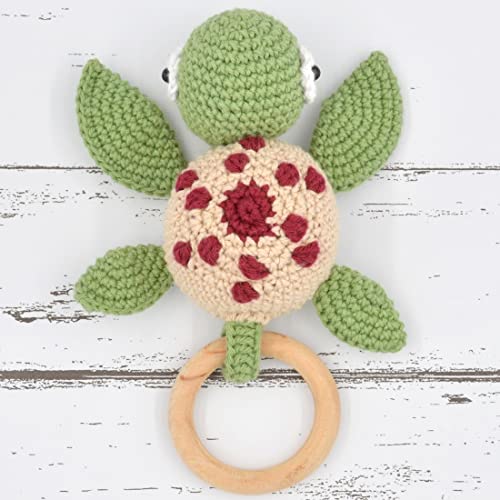 Image of Love Crochet Art Animal Shape Crochet Rattle Cum Soft Toy for Infant, Kids & Babies, Early Age Gift Toys (Turtle - Green)