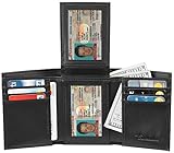 Travelambo RFID Leather Trifold Wallets for Men Credit Card Holder with ID Window (napa black)