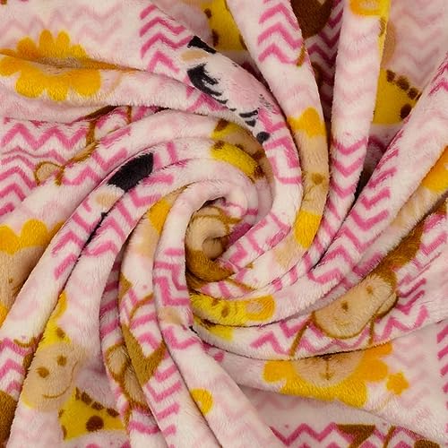 Tissu polaire réversible rose imprimé animaux safari au mètre pour plaid enfant et doudou