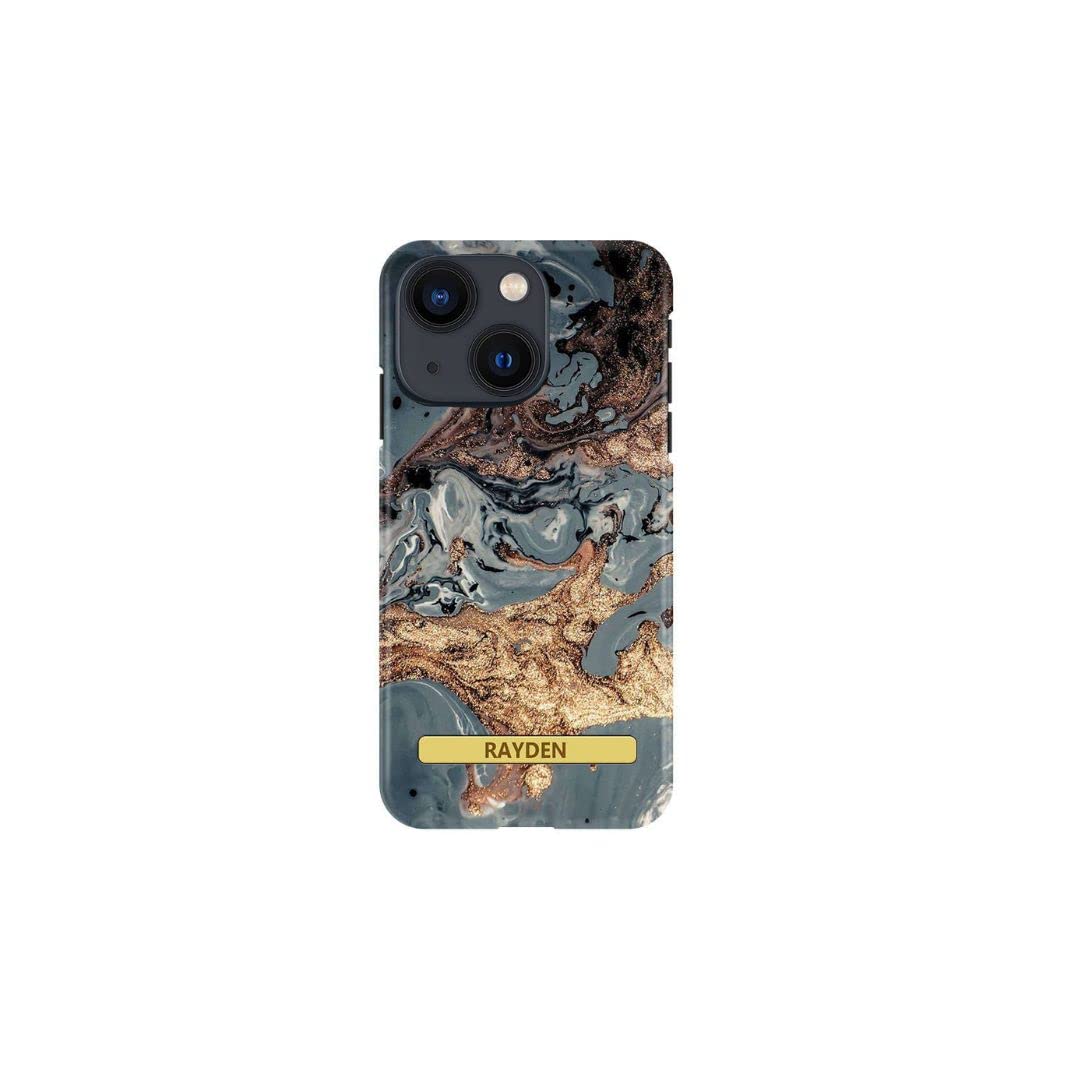 Rayden iPhone 13 Case 6.1 Inch, Defender Military Shockproof, Hard Back Cover, Ultra-Thin, Gray and Gold Marble Design
