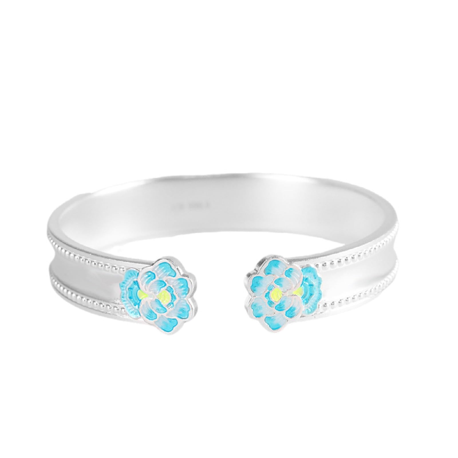 Braccialetti d'argento, braccialetti vintage, Bracciale rigido aperto di buon auspicio in argento sterling 999 da donna, smaltato, artigianato tradizionale, accessorio perfetto for appuntamento, compl