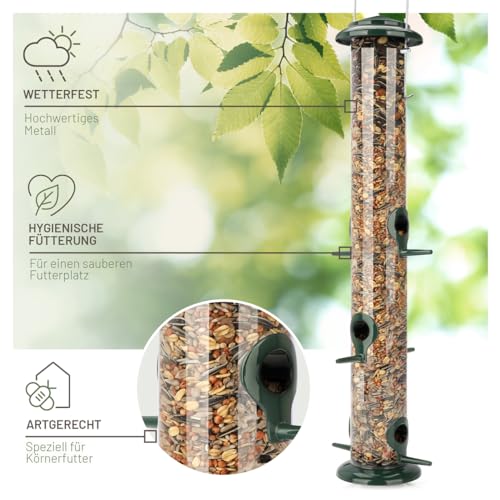 wildtier liebe Körner Futtersäule, Vogelfutterspender 52cm, Grün - aus rostfreiem Metall I Vogel-Futterstation, Vogelfutter-Säule, Wildvögel Futtersilo I Ganzjährige Vogelfütterung