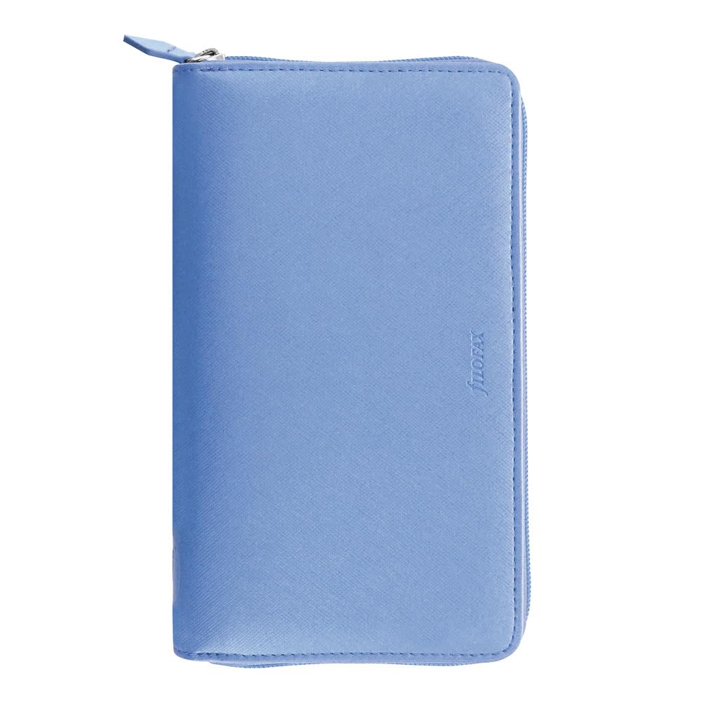 Filofax Agenda settimanale 202592-25 in saffiano con cerniera, formato compatto e personale, con vista settimanale, colore blu a grana incrociata, effetto pelle, 6 anelli