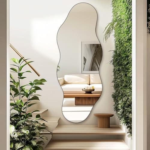 Image of QDSSDECO 63 inch x 24 inch Full Length Mirror Irregular Wavy Mirror, Frameless