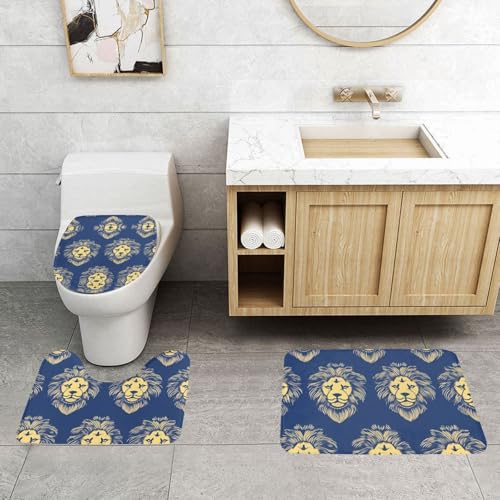 Tapis de salle de bain lion antidérapant rectangulaire ovale contour WC 3 pces