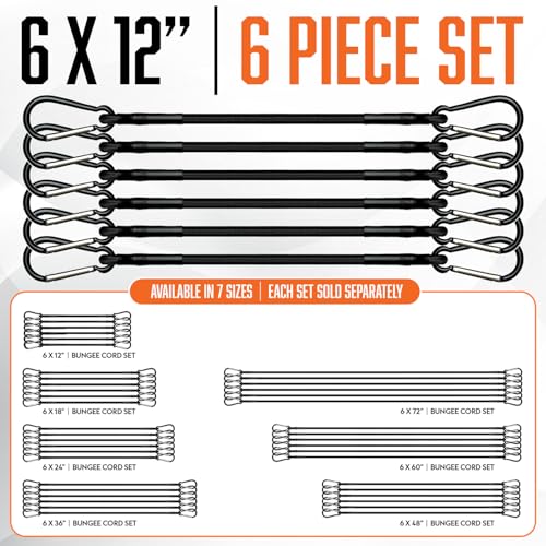 Image of 12 Inch Bungee Cords with Carabiner Hooks - 6Pcs Heavy Duty Outdoor