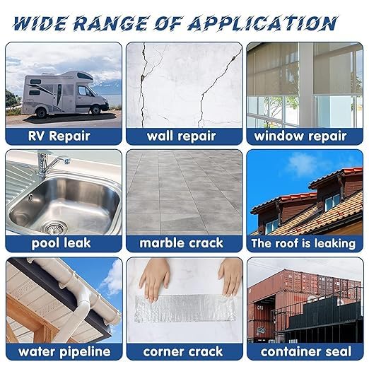 Image of 8 Inch 5 Meter, Aluminium Foil Waterproof Tape| Heavy Duty Butyl Rubber Adhesive Seal Tape for Pipe, Roof, Window, Tank & Leakage Repair | Silver