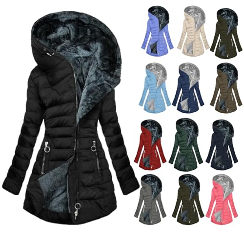 Long Winter Coats For Women Fleece Lined Thicken Puffer Jackets Plus Size Sherpa Thermal Warm Hooded Quilted Jacket