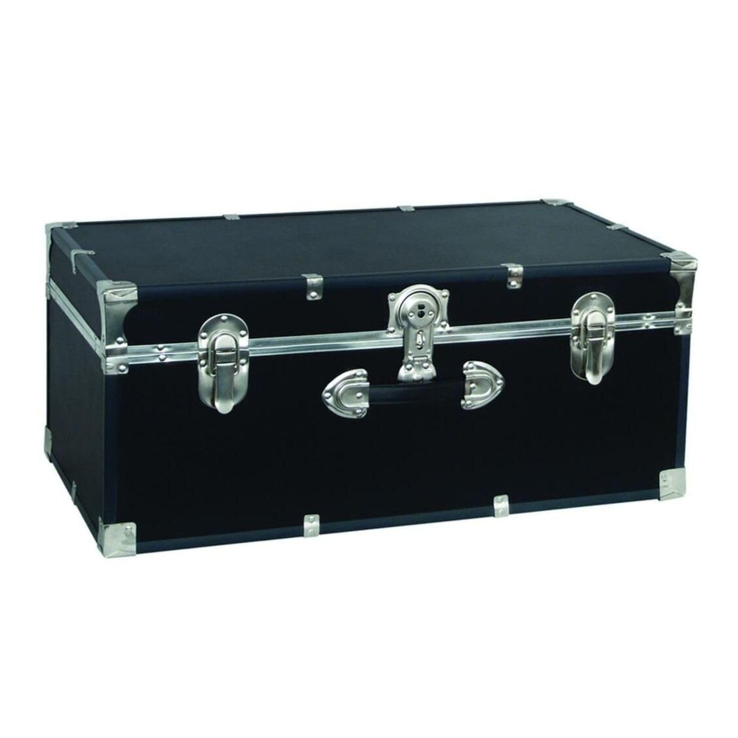 HomeStock Rustic Romance Heavy Duty 30" Under Bed College Storage Trunk with Lock, Latch Closure Type, 15.75" D x 30" W x 12.25" H, Ideal Camp Dorm Room Trunk Footlocker Black/Nickel