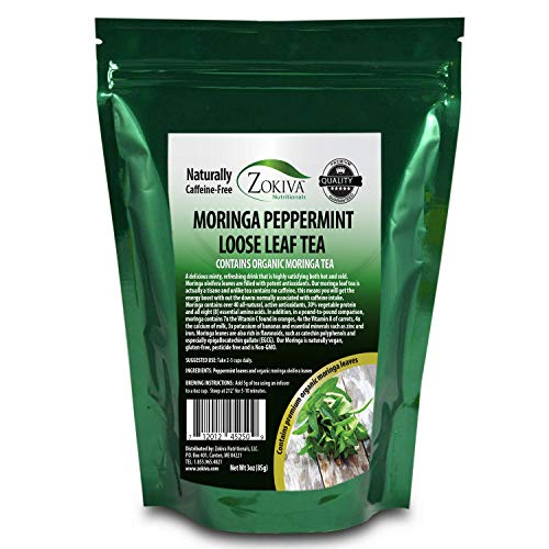 Zokiva Nutritionals - Moringa Tea Loose Leaf Peppermint Blend With Premium Organic Moringa â€“ Refreshing Minty Energy Booster â€“ In 3 oz Zip Pouch