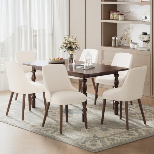 Image of MALOL Upholstered Dining Chairs Set of 6 with High-Back, Beige | Dining Room Chair with Wood Legs, Padded Kitchen Chairs for Dining Room /Restaurant /Cafe