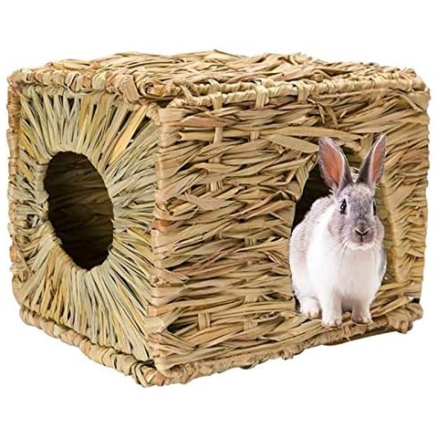 Tfwadmx Rabbit Grass House, Extra Large - Natural Hand Woven Seagrass Play Hay Bed, Hideaway Hut Toy for Bunny Hamster Guinea Pig Chinchilla Ferret Cover