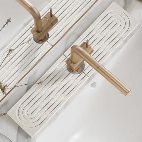 Stone Faucet Mat for Kitchen Sink, Diatomite Drying Stone Mat & Sink Protectors, Sink Water Splash Guard, Quick Dry Water Absorbing Non-Slip Stone Tray Prevent Moisture for Kitchen Bathroom Counter
