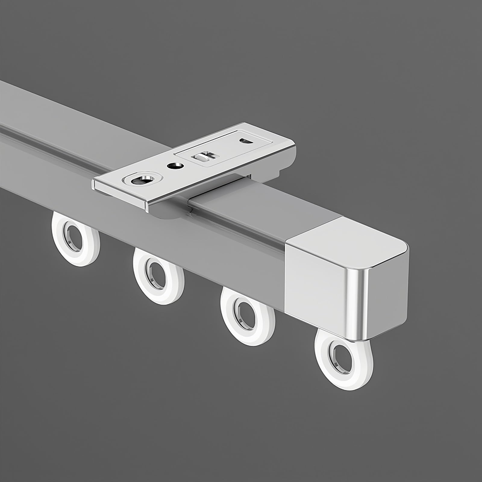Système de rail de rideau en aluminium à 1 couche avec poulie silencieuse - Gris - 1,6 m - Comprend des supports de montage au plafond et des crochets pour un fonctionnement fluide