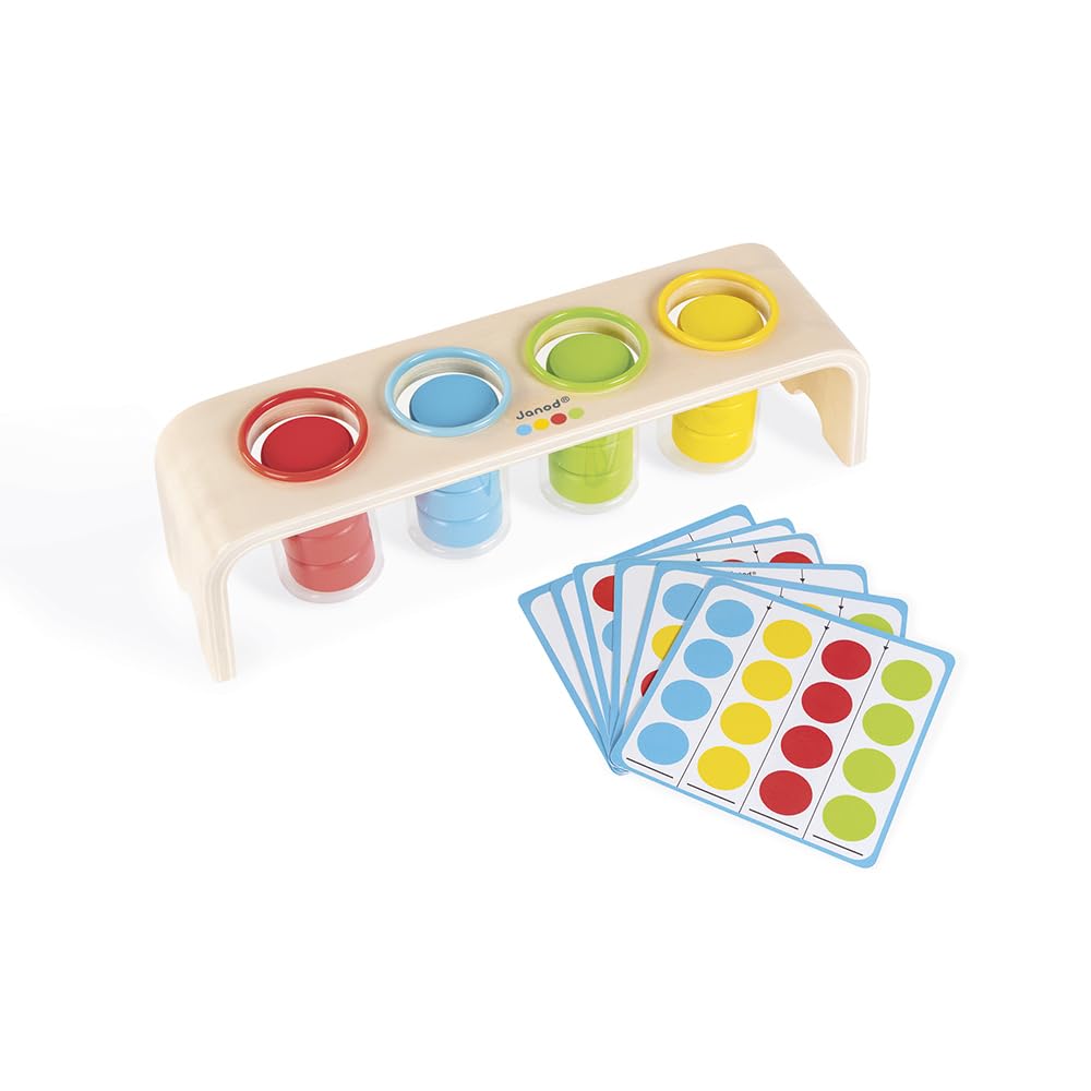 Janod - Essential - Colours Sorting - Wooden Early Learning Educational Game - Teaches Colours and Fine Motor Skills - Water-based Paint - Ages 2 and up. - J05066