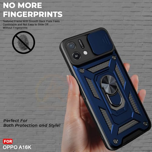 Image of Armor Bumper Back Cover Case for Oppo A16K | Rotating Camera Cover, Ring Holder & Kickstand | Heavy Duty & 360 Degree Protection Oppo A16K Back Cover (Blue)